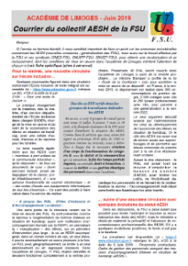 Courrier du collectif AESH FSU académique - Juin 2019