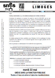 Bulletin académique 358 - Mai 2018 - Elections à la CA académique du SNES-FSU