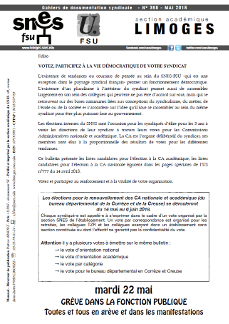 Bulletin académique 358 - Mai 2018 - Elections à la CA académique du SNES-FSU