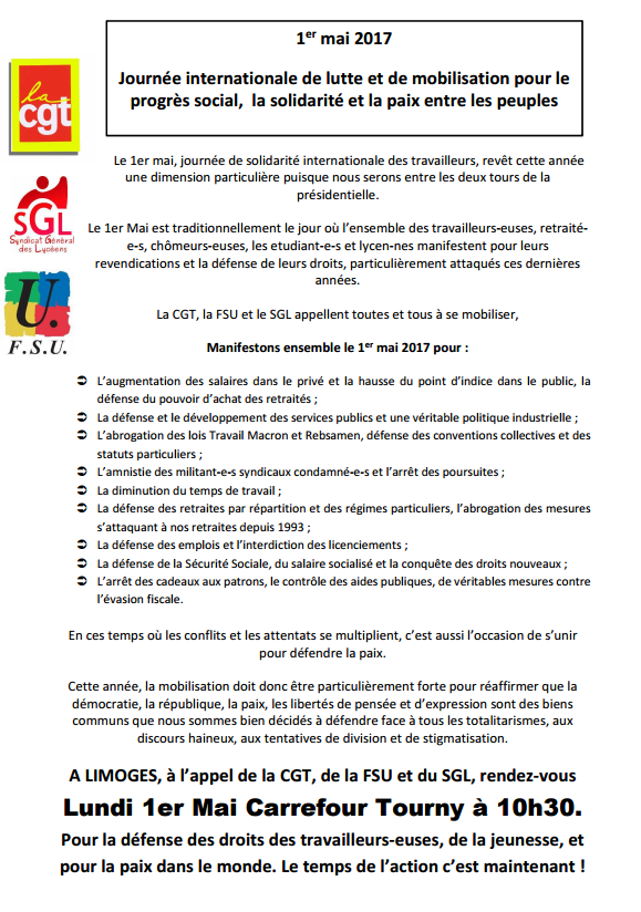 1er Mai - Journée internationale pour les droits des travailleurs - (…)