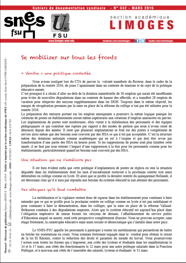 Bulletin académique Mars 2016 n°342