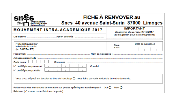 Mouvement INTRA CPE et COPSY - Pensez à votre fiche de suivi syndical